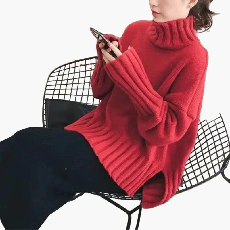 Mirla | Oversize Sweater med Hög Krage - Moderiktig Koreansk Stil för Höst och Vinter-Eva Jonsson