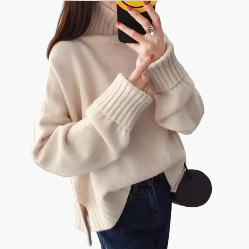 Mirla | Oversize Sweater med Hög Krage - Moderiktig Koreansk Stil för Höst och Vinter-Eva Jonsson