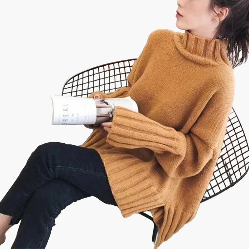 Mirla | Oversize Sweater med Hög Krage - Moderiktig Koreansk Stil för Höst och Vinter-Eva Jonsson