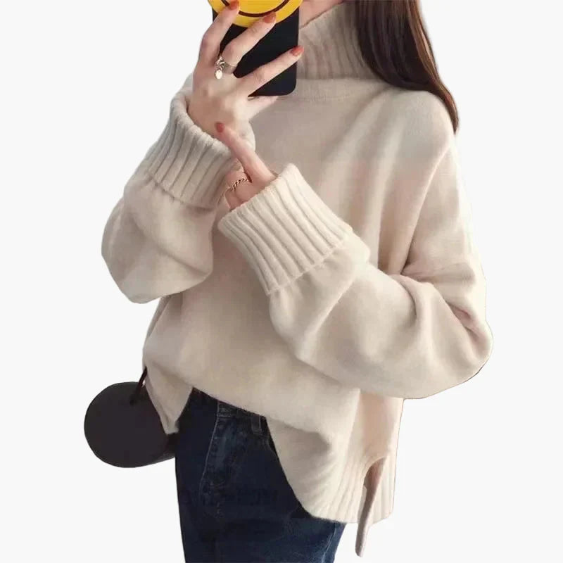 Mirla | Oversize Sweater med Hög Krage - Moderiktig Koreansk Stil för Höst och Vinter-Eva Jonsson