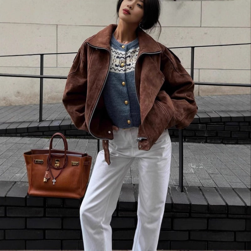 Mirla | Oversized Bomberjacka I Mockaimitation med Asymmetrisk Dragkedja-Eva Jonsson