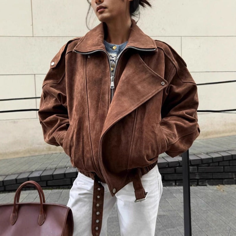 Mirla | Oversized Bomberjacka I Mockaimitation med Asymmetrisk Dragkedja-Eva Jonsson