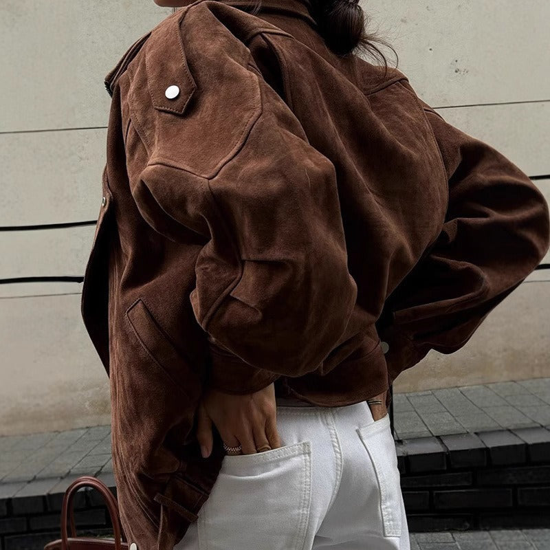 Mirla | Oversized Bomberjacka I Mockaimitation med Asymmetrisk Dragkedja-Eva Jonsson