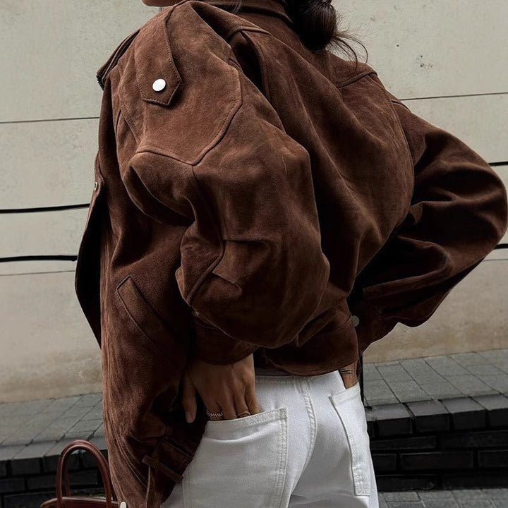 Mirla | Oversized Bomberjacka I Mockaimitation med Asymmetrisk Dragkedja-Eva Jonsson