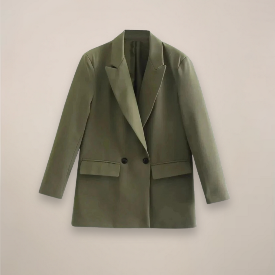 Mirla | Oversized Dubbelknäppt Blazer Kappa – Lång Smart Jacka för Höst/Vinter-Eva Jonsson