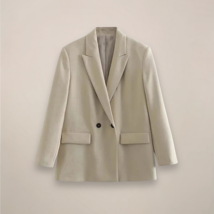 Mirla | Oversized Dubbelknäppt Blazer Kappa – Lång Smart Jacka för Höst/Vinter-Eva Jonsson