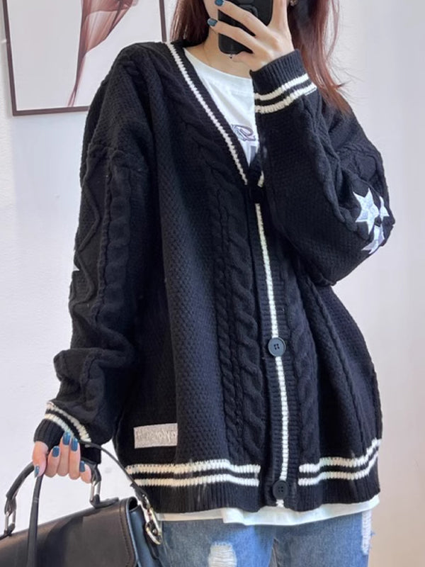 Mirla | Oversized Kabelstickad Jacka med Stjärnbroderi-Eva Jonsson