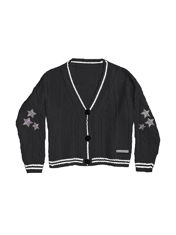 Mirla | Oversized Kabelstickad Jacka med Stjärnbroderi-Eva Jonsson