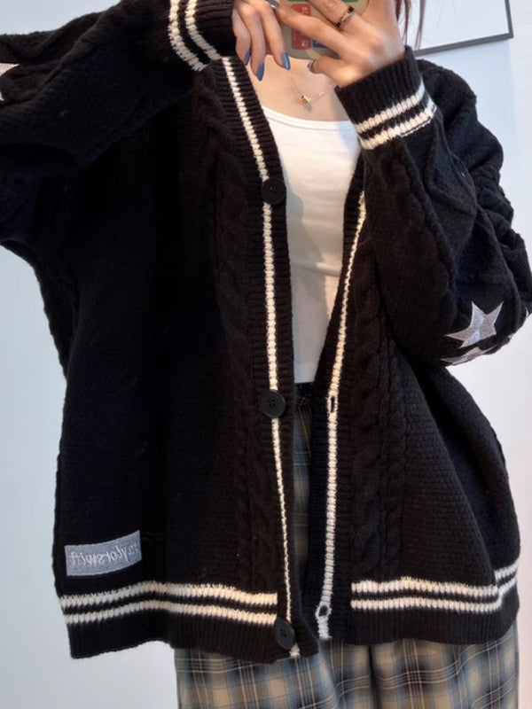 Mirla | Oversized Kabelstickad Jacka med Stjärnbroderi-Eva Jonsson