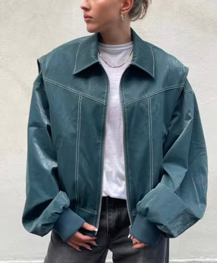 Mirla | Oversized Konstläder Bomberjacka Streetstyle Övergångjacka Trendig Fritidsmode-Eva Jonsson