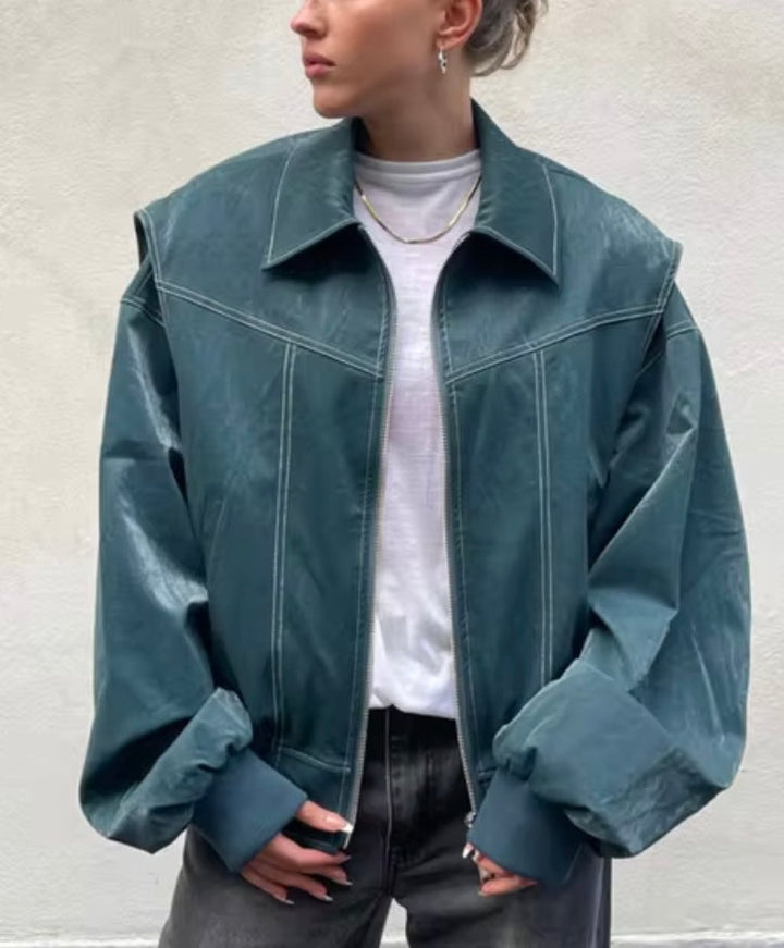 Mirla | Oversized Konstläder Bomberjacka Streetstyle Övergångjacka Trendig Fritidsmode-Eva Jonsson