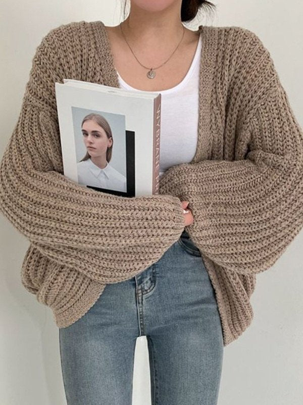 Mirla | Oversized Stickad Kofta med Långa Ärmar och Öppen Framsida-Eva Jonsson