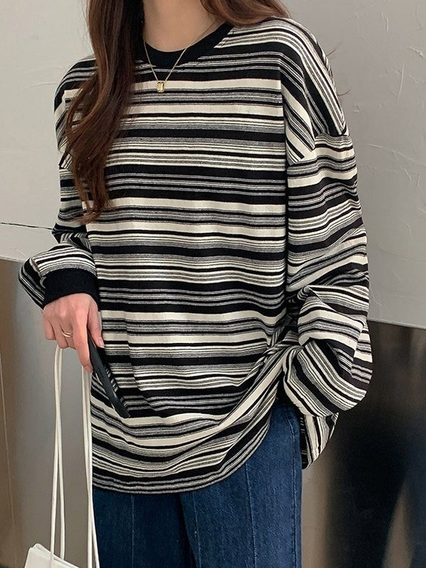 Mirla | Oversized Tröja med Rund Halsringning och Ränder-Eva Jonsson