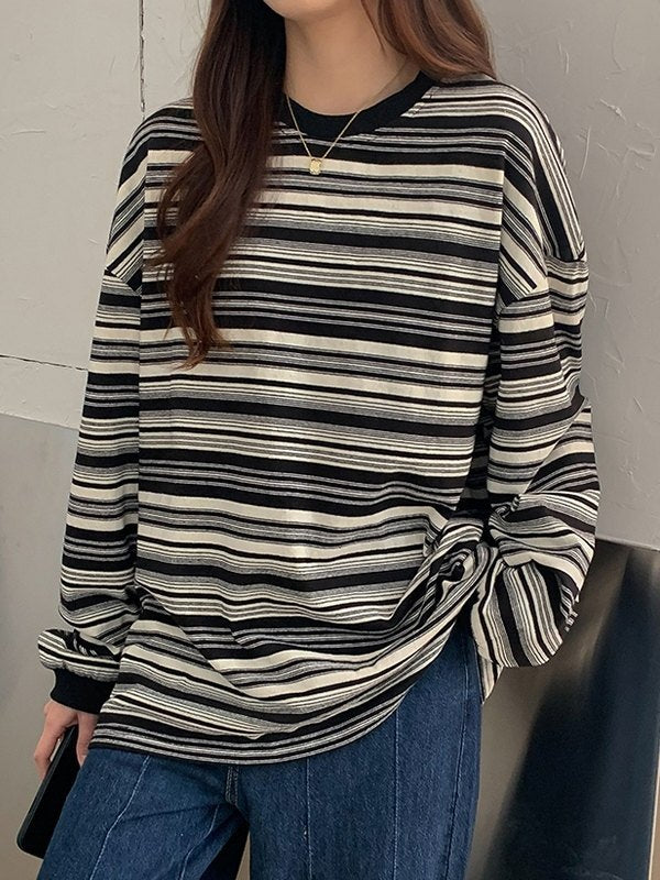 Mirla | Oversized Tröja med Rund Halsringning och Ränder-Eva Jonsson