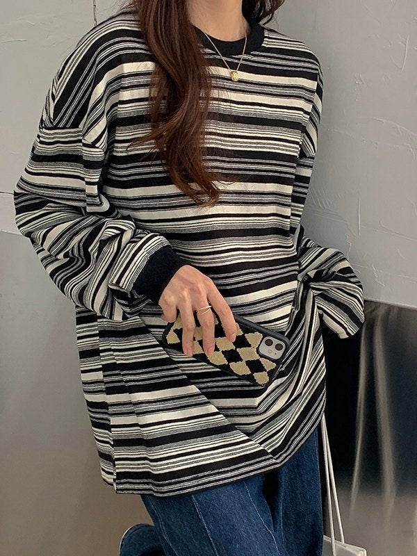 Mirla | Oversized Tröja med Rund Halsringning och Ränder-Eva Jonsson