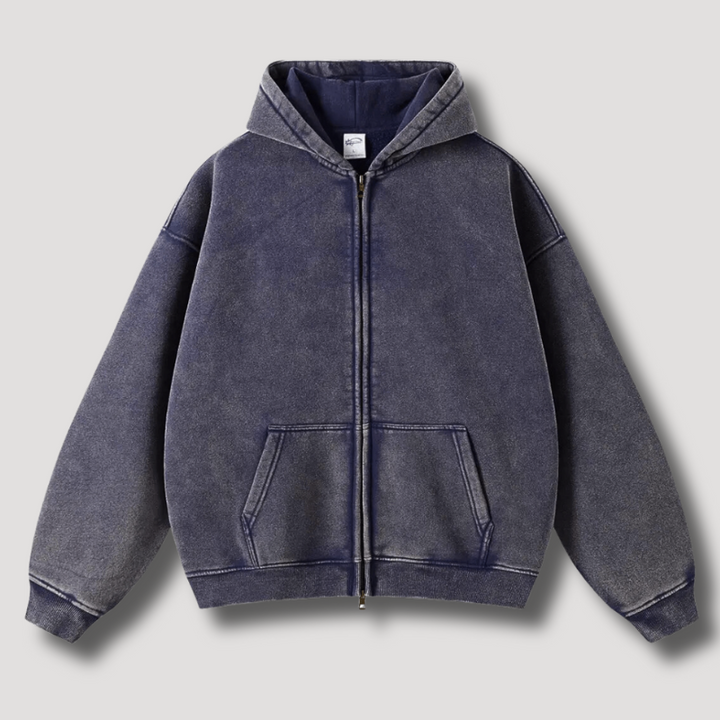 Mirla | Överstor Hoodie med Dragkedja och Avskuren Huva-Eva Jonsson