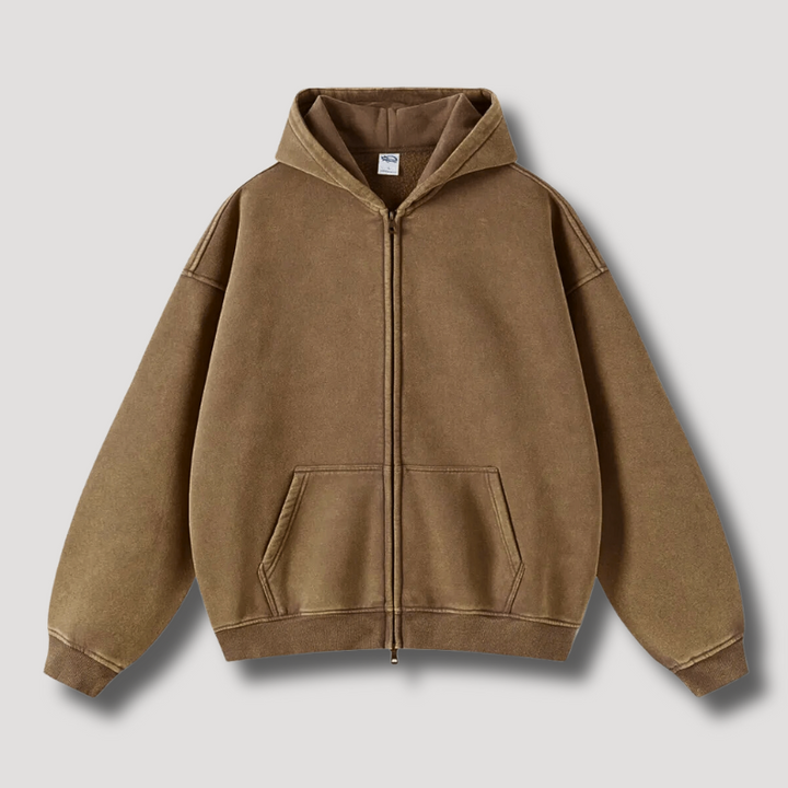 Mirla | Överstor Hoodie med Dragkedja och Avskuren Huva-Eva Jonsson