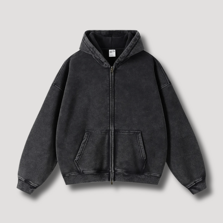 Mirla | Överstor Hoodie med Dragkedja och Avskuren Huva-Eva Jonsson
