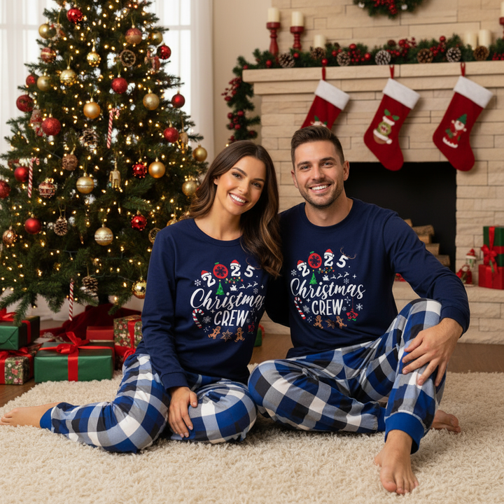 Mirla | Par Matchande Pyjamas med Texten 2025 Christmas Crew och Ett Julmönster Tryckt-Eva Jonsson