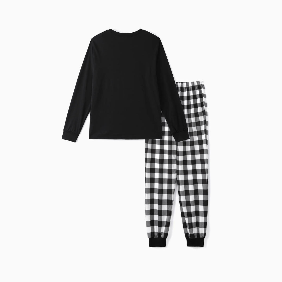 Mirla | Par Svart och Vitt Rutigt Jul Pyjamas Set med Julgran och Tecknad Mönster Tryck-Eva Jonsson