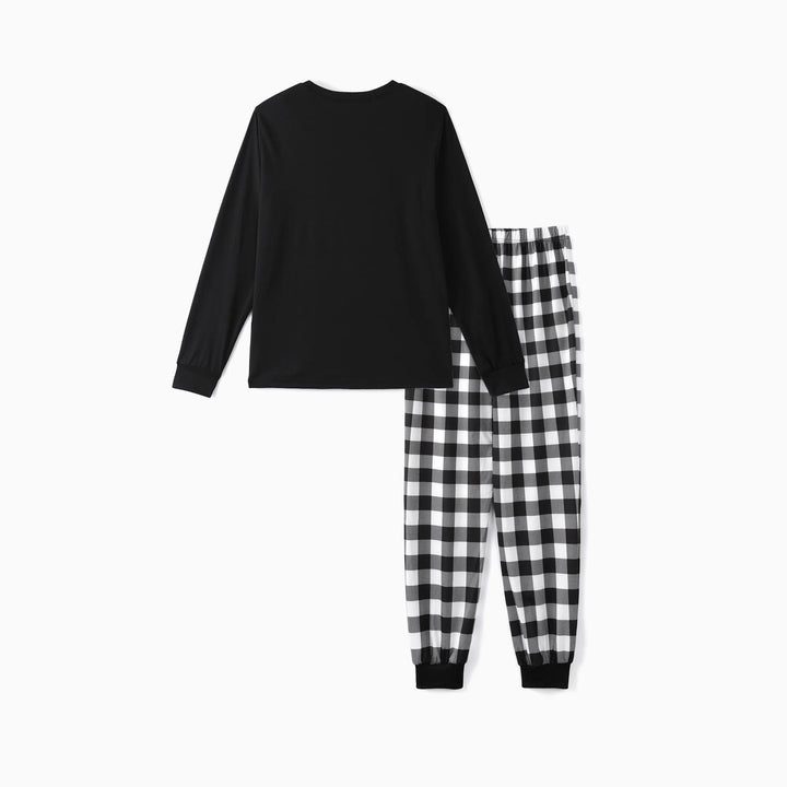 Mirla | Par Svart och Vitt Rutigt Jul Pyjamas Set med Julgran och Tecknad Mönster Tryck-Eva Jonsson