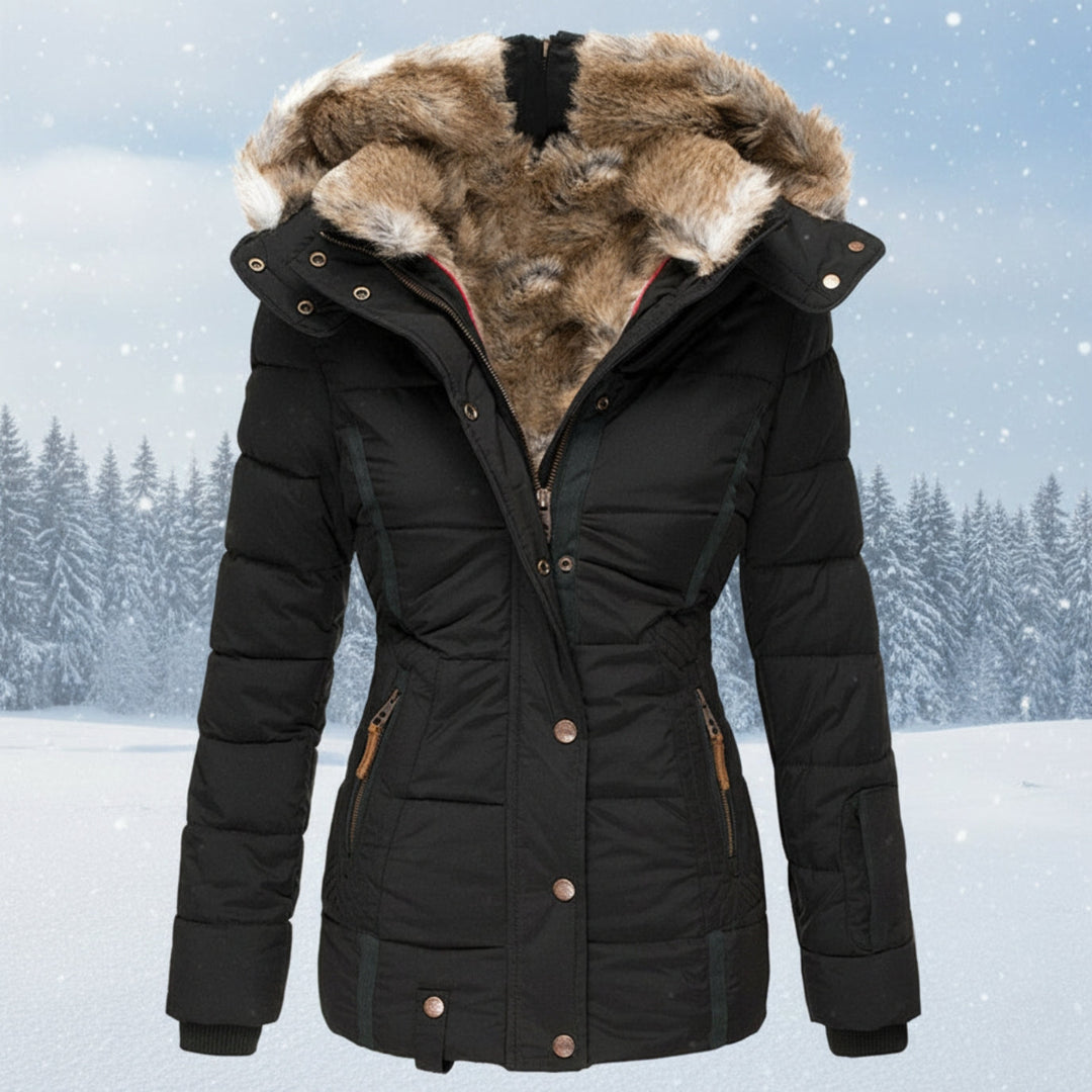 Mirla | Parka Dam - Stepp-puffjacka med konstpälsluva-Eva Jonsson