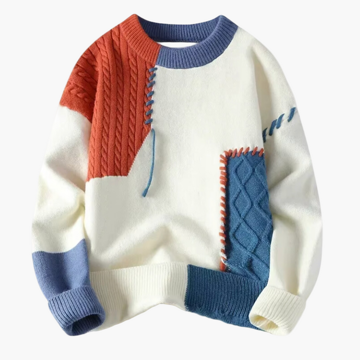 Mirla | Patchwork Stickad Tröja I Modern Design - Perfekt för Höst och Vinter-Eva Jonsson