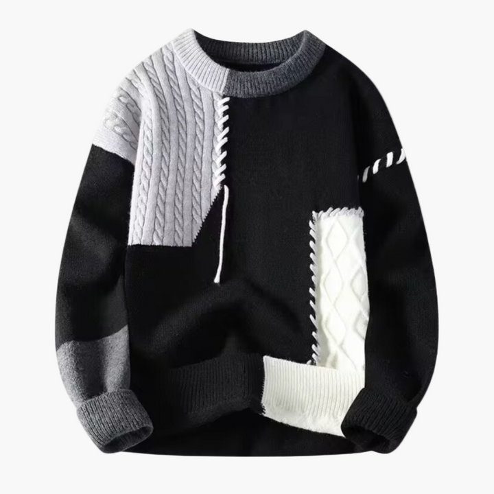 Mirla | Patchwork Stickad Tröja I Modern Design - Perfekt för Höst och Vinter-Eva Jonsson