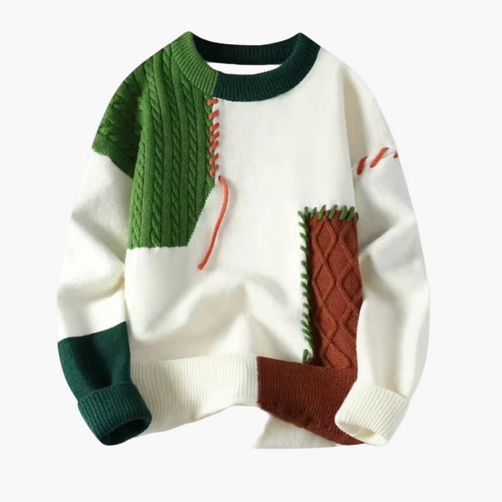 Mirla | Patchwork Stickad Tröja I Modern Design - Perfekt för Höst och Vinter-Eva Jonsson