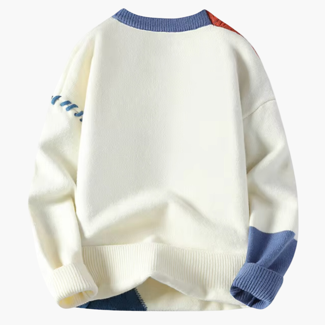 Mirla | Patchwork Stickad Tröja I Modern Design - Perfekt för Höst och Vinter-Eva Jonsson