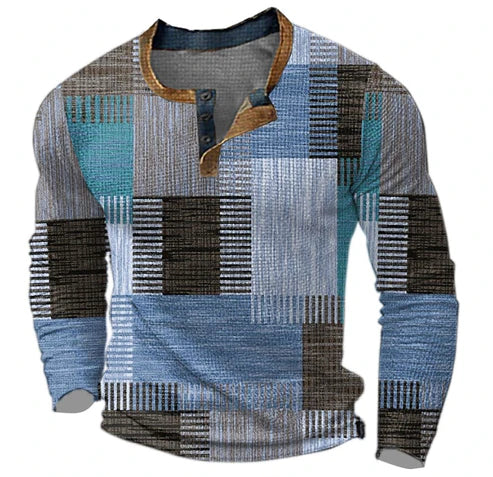 Mirla | Patchwork Stickad Tröja - Modern Henley-Stil för Höst & Vinter-Eva Jonsson