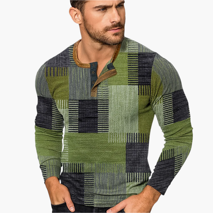 Mirla | Patchwork Stickad Tröja - Modern Henley-Stil för Höst & Vinter-Eva Jonsson