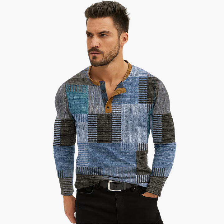 Mirla | Patchwork Stickad Tröja - Modern Henley-Stil för Höst & Vinter-Eva Jonsson