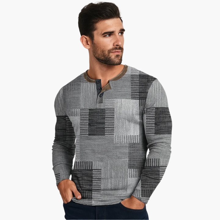 Mirla | Patchwork Stickad Tröja - Modern Henley-Stil för Höst & Vinter-Eva Jonsson