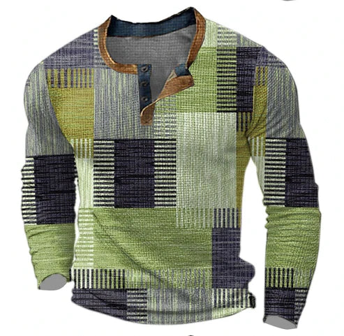 Mirla | Patchwork Stickad Tröja - Modern Henley-Stil för Höst & Vinter-Eva Jonsson