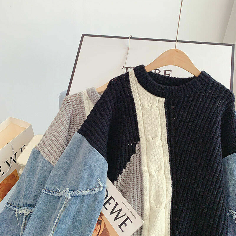 Mirla | Patchwork-tröja med denimärmar-Eva Jonsson