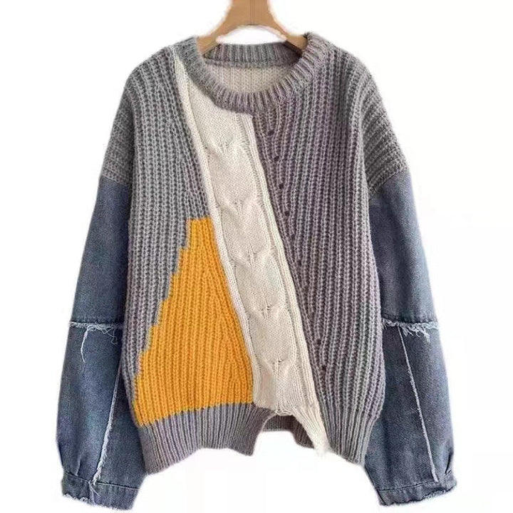 Mirla | Patchwork-tröja med denimärmar-Eva Jonsson