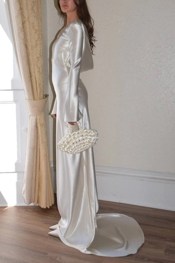 Mirla | Pearl Eden Satin Bakre Öppen Cowl Neck Gown Maxi Klänning-Eva Jonsson