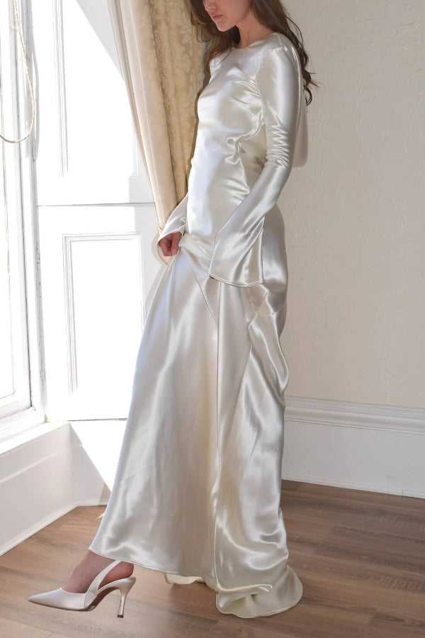 Mirla | Pearl Eden Satin Bakre Öppen Cowl Neck Gown Maxi Klänning-Eva Jonsson