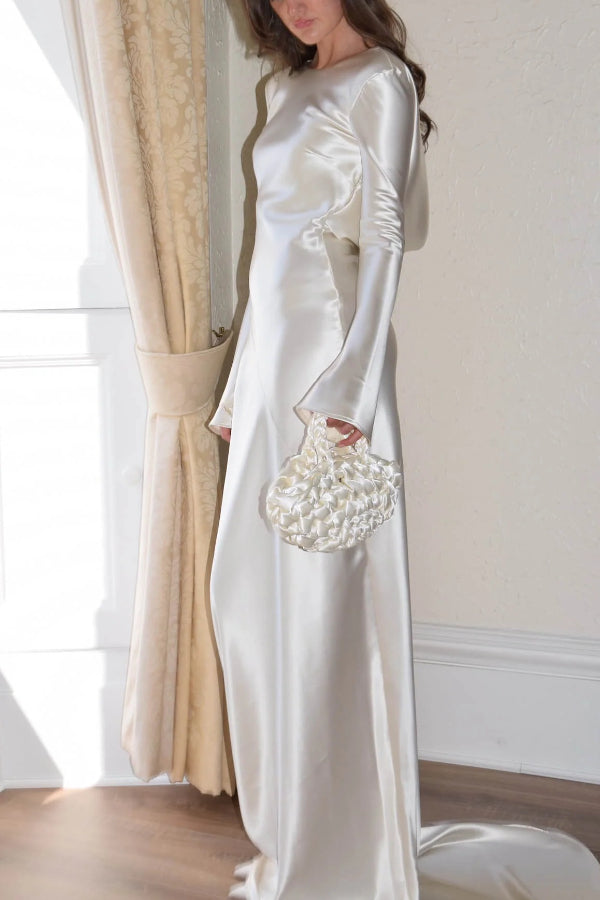 Mirla | Pearl Eden Satin Bakre Öppen Cowl Neck Gown Maxi Klänning-Eva Jonsson