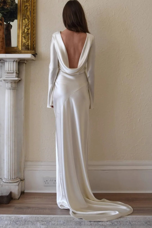 Mirla | Pearl Eden Satin Bakre Öppen Cowl Neck Gown Maxi Klänning-Eva Jonsson