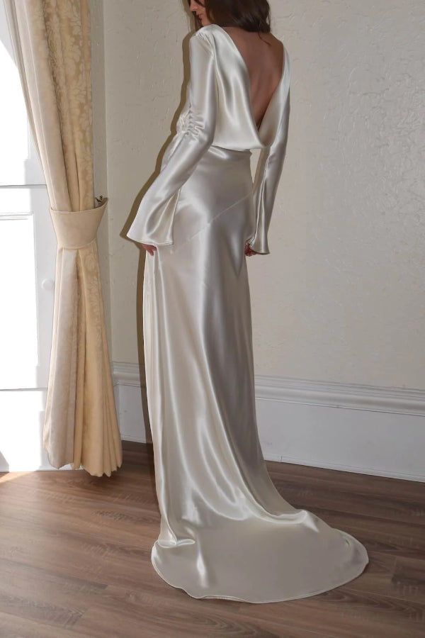 Mirla | Pearl Eden Satin Bakre Öppen Cowl Neck Gown Maxi Klänning-Eva Jonsson