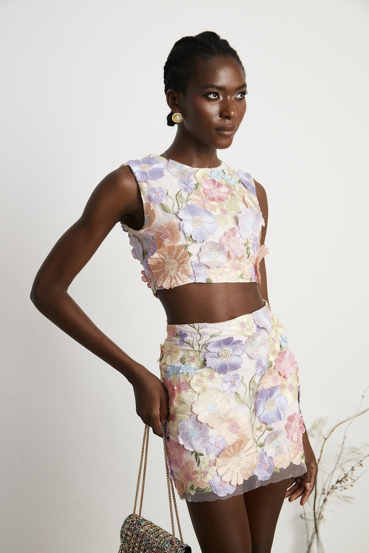 Mirla | Petal Broderad Top & Kjol Matchande Set-Eva Jonsson