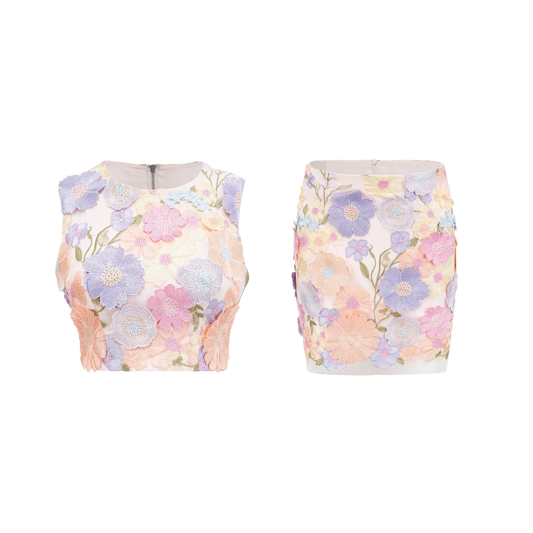 Mirla | Petal Broderad Top & Kjol Matchande Set-Eva Jonsson