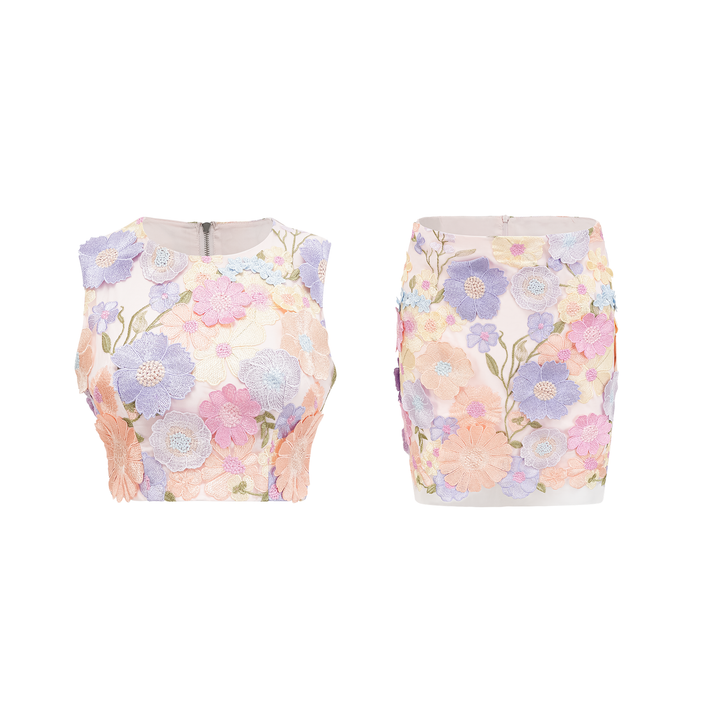 Mirla | Petal Broderad Top & Kjol Matchande Set-Eva Jonsson