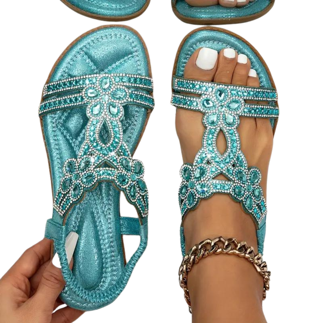 Mirla | Platta Sandaler - Snygg - Elastiskt Vristband-Eva Jonsson