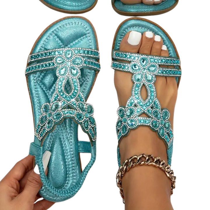 Mirla | Platta Sandaler - Snygg - Elastiskt Vristband-Eva Jonsson