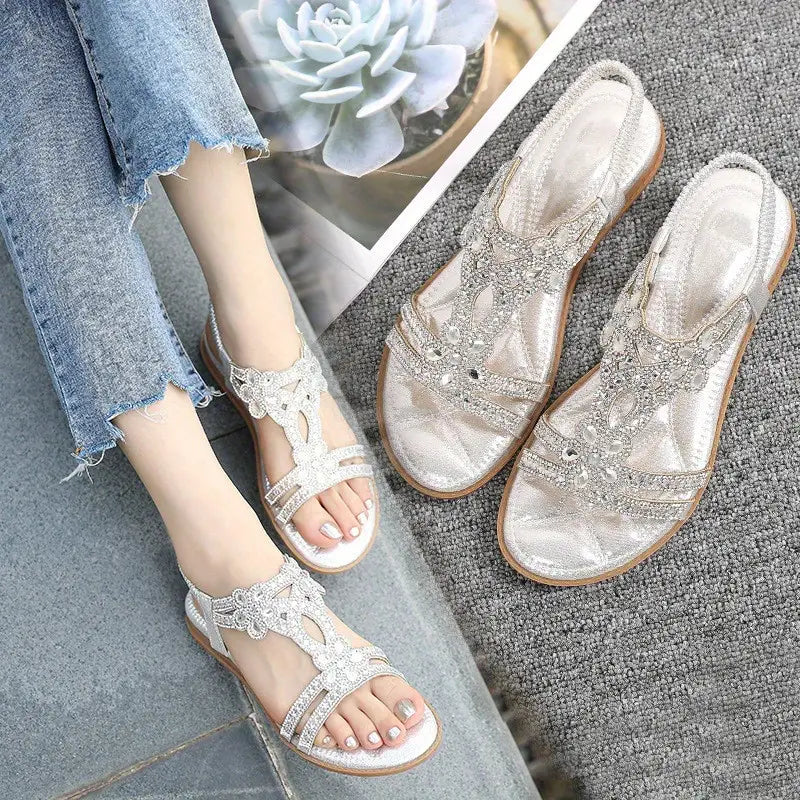 Mirla | Platta Sandaler - Snygg - Elastiskt Vristband-Eva Jonsson