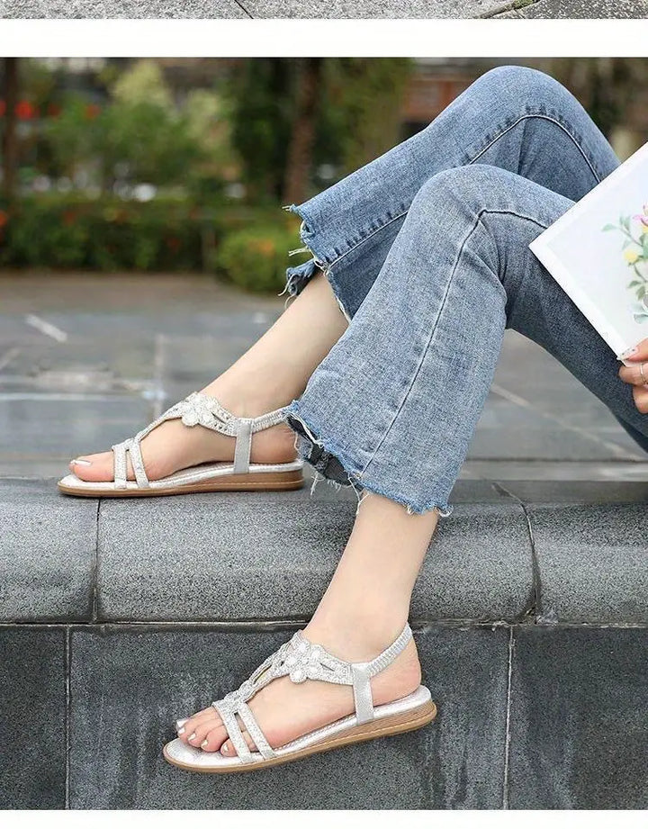 Mirla | Platta Sandaler - Snygg - Elastiskt Vristband-Eva Jonsson