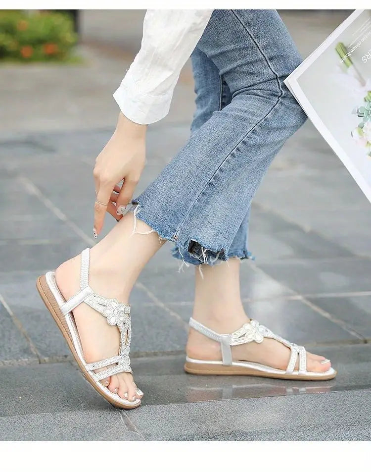 Mirla | Platta Sandaler - Snygg - Elastiskt Vristband-Eva Jonsson